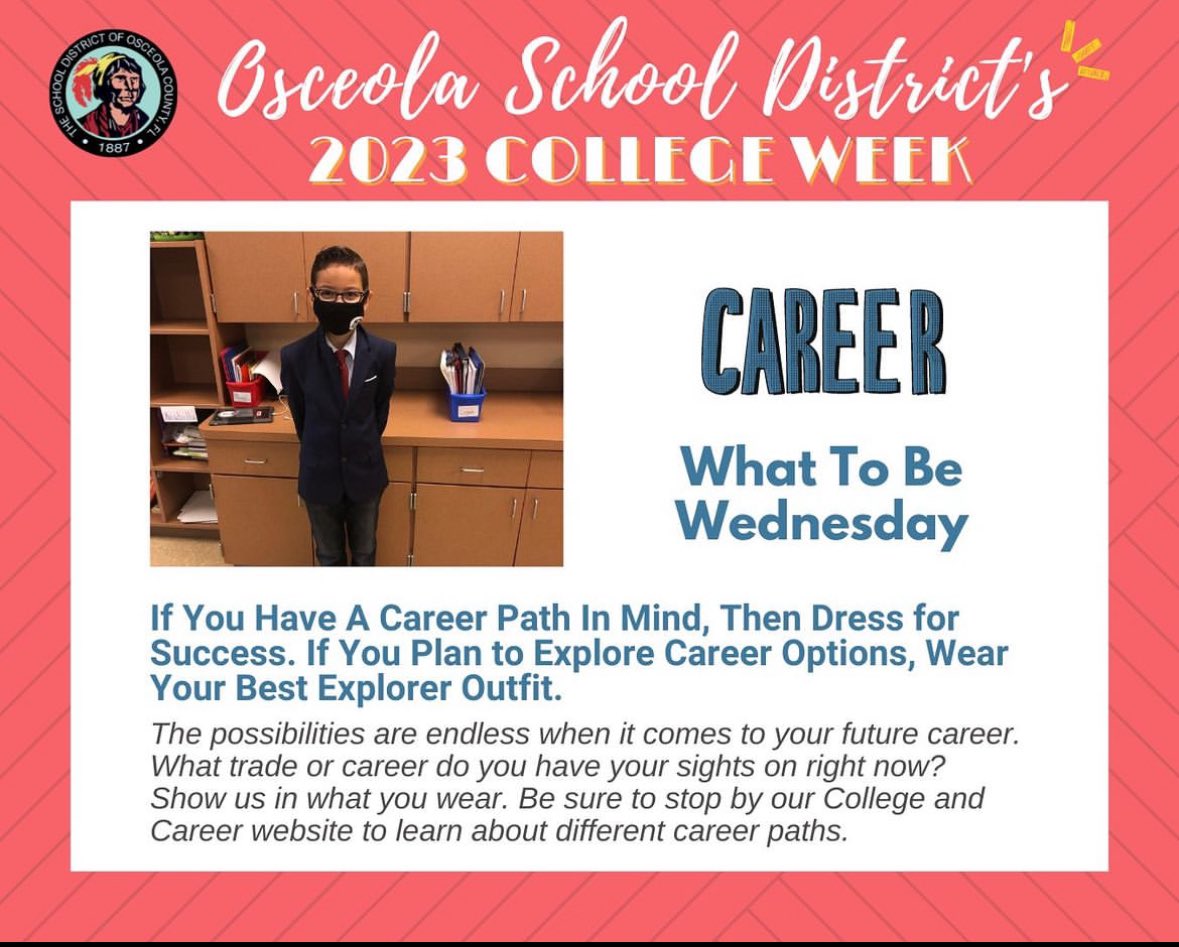 It is never too early to plan for your future. On, What To Be Wednesday, you are invited to dress for success as we celebrate Employment. Students who are still exploring their future can dress up as what they see themselves being in the future.

#SDOC4E #voteanthonycook