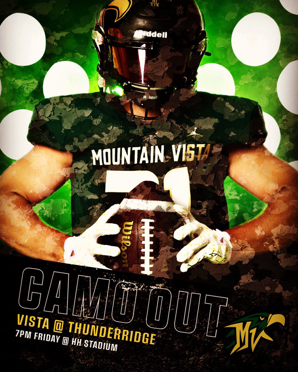 🏈🦅🙌 GET YOUR CAMO READY for Friday Night Lights as we take on ThunderRidge @ HH Stadium 7pm. 👉 Student Tickets are available by scanning the QR code outside the Athletic Office **while supplies last** #ALLIN #GOVISTA #vistafootball23 @mvhs_gridiron @mvunit @mvupdates