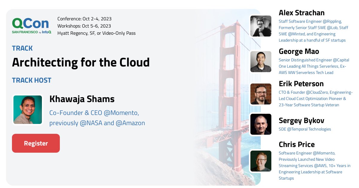Khawaja Shams (@ksshams) on Twitter photo Stoked to be hosting the Architecting for the Cloud Track at favorite conference next week: #QConSF with amazing speakers like <a href="/georgemao/">George Mao</a>, <a href="/silvexis/">Erik Peterson</a> , <a href="/cprice404/">chris price</a> , <a href="/sergeybykov/">Sergey Bykov</a> , and Alex Strachan
DM if you want a discount code for registration! Stoked to be hosting the Architecting for the Cloud Track at favorite conference next week: #QConSF with amazing speakers like <a href="/georgemao/">George Mao</a>, <a href="/silvexis/">Erik Peterson</a> , <a href="/cprice404/">chris price</a> , <a href="/sergeybykov/">Sergey Bykov</a> , and Alex Strachan
DM if you want a discount code for registration!