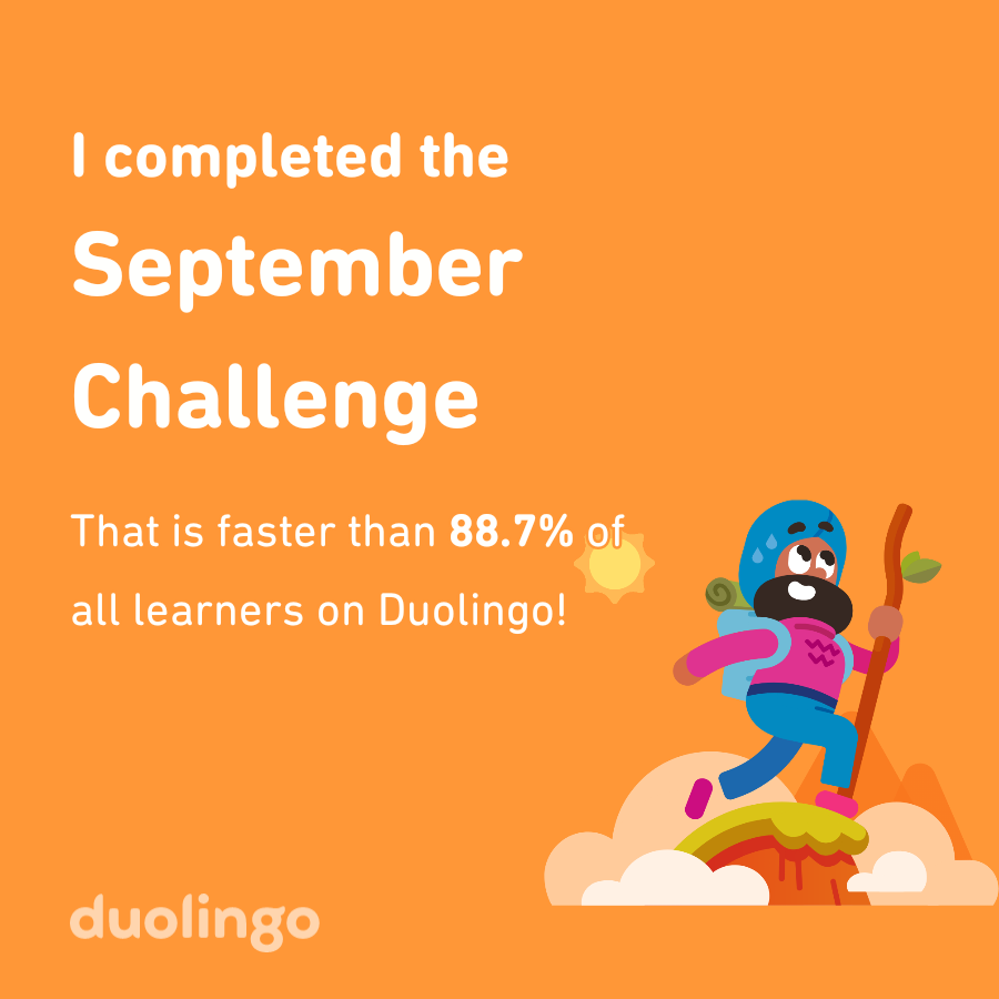 Ragebeast's tweet photo. I completed the September challenge faster than 88.7% of all learners on Duolingo! https://t.co/pLY8Yr044W