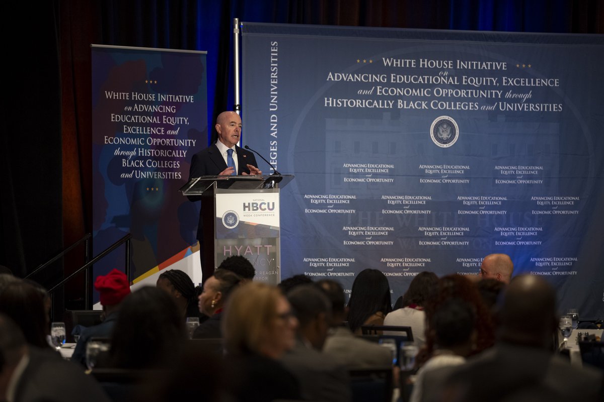 SecMayorkas's tweet photo. The troubling uptick in targeted violence across the country—from attacks in Jacksonville and Buffalo to 70+ bomb threats targeting HBCUs and other Predominately Black Institutions in early 2022—underscores the importance of @DHSgov’s work to combat such acts of hate. (1/3) https://t.co/WjRLnPyGsE