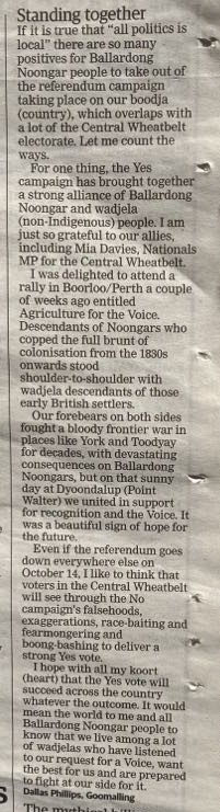 AntsyNegs's tweet photo. I was very pleased to work with Ballardong Noongar elder Dallas Phillips in drafting the following letter, published in today's edition of The West Australian...
(FYI @EddieSynot @wallworksimon @TheFarmWA) https://t.co/AuHWUJ91XV