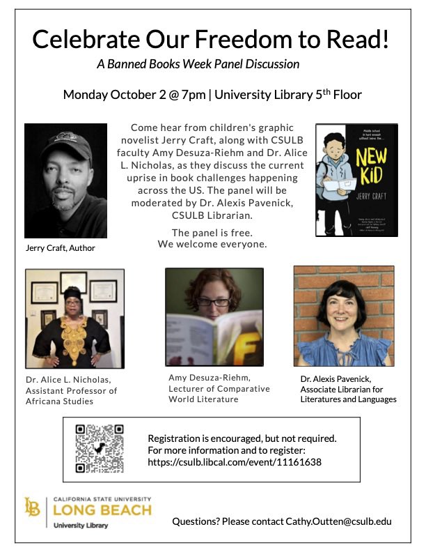 In just under a week, I will have the privilege of kicking off Banned Book week with @JerryCraft ! What’s everyone doing for banned books week?
@CSULBlibrary #comicsscholar #comics