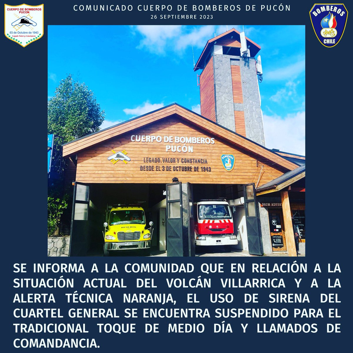 bomberospucon's tweet photo. 🚨Recuerden que la prevención es tarea de todos, siempre informarse por los medios oficiales, mantener la calma , portar kit de emergencia y seguir las instrucciones. https://t.co/YJW9DgPhyU