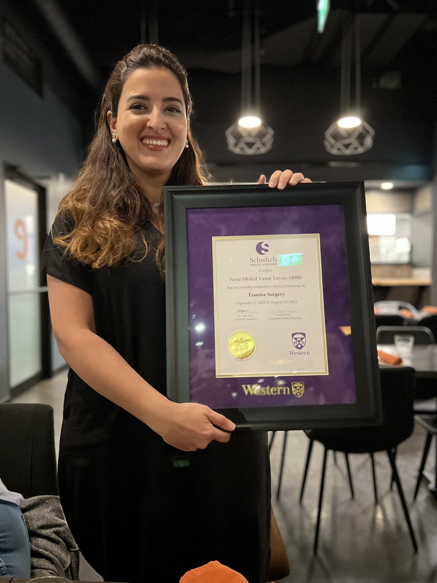 Celebrating our SPECTACULAR graduating trauma fellow, Dr. Nouf Yassin. So lucky to be keeping her for another year of EGS <a href="/SchulichMedDent/">Schulich WesternU</a>  with <a href="/kellynvogt/">Kelly Vogt</a> <a href="/rich_hilsden/">Rich Hilsden</a> and all of <a href="/westernuSurgery/">WesternU Surgery</a>.