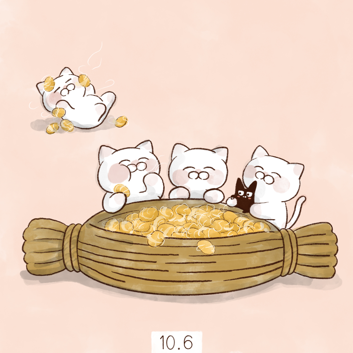 「10月6日【とろ〜りの日】 株式会社ミツカンが販売する納豆製品のPRのために制定」|大和猫のイラスト