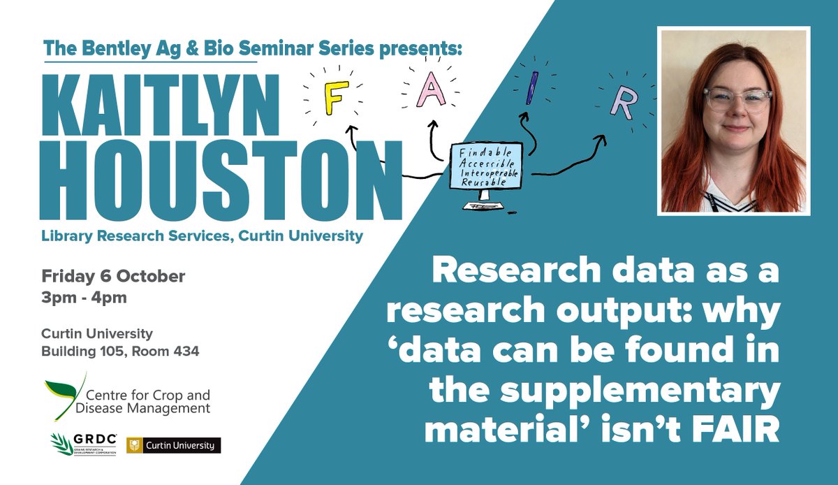 j_mylne's tweet photo. At @theCCDM we've strengthened, widened and opened our seminar series #BABSS. If you're on Bentley campus @CurtinUni Friday 6 October, come see Kaitlyn Houston of @CurtinLibrary talk about being F.A.I.R. 🗣️📢👂🤔 https://t.co/6eFUNH8LiP