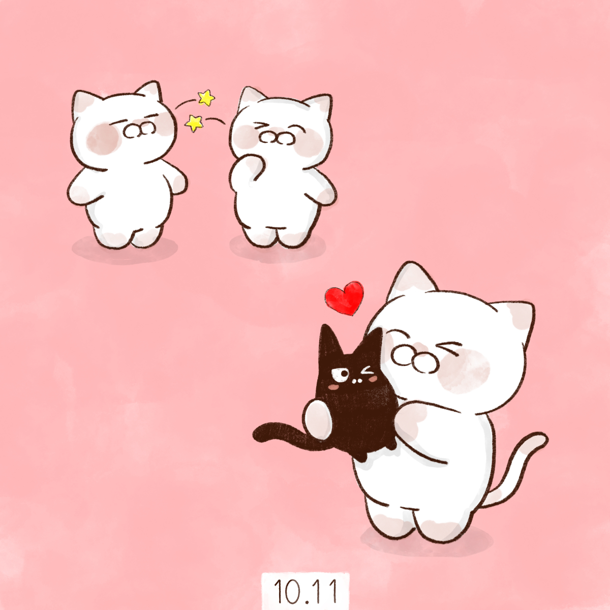 「10月11日【ウインクの日】 10 11を倒して見ると片目をつぶったウインクに見」|大和猫のイラスト