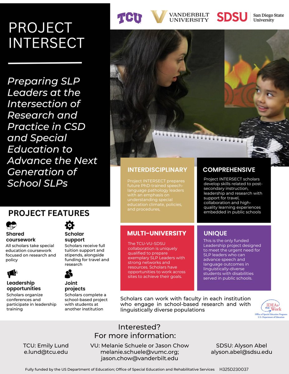 Jason Chow (@jasonchow) on Twitter photo We are recruiting PhD students (Fall 24) interested in the intersection of research & practice in communication sciences & disorders #CSD & special education #SPED at <a href="/VanderbiltU/">Vanderbilt University</a> , <a href="/TCU/">TCU</a> , <a href="/SDSU/">San Diego State University</a> with my amazing colleagues <a href="/DrEmilyLund1/">CHLLD Lab</a> <a href="/adabel_sdsu/">Dr. Alyson Abel (she/her)</a> <a href="/melanie_schuele/">Melanie Schuele</a> <a href="/OsepScholars/">OSEP Scholars</a> We are recruiting PhD students (Fall 24) interested in the intersection of research & practice in communication sciences & disorders #CSD & special education #SPED at <a href="/VanderbiltU/">Vanderbilt University</a> , <a href="/TCU/">TCU</a> , <a href="/SDSU/">San Diego State University</a> with my amazing colleagues <a href="/DrEmilyLund1/">CHLLD Lab</a> <a href="/adabel_sdsu/">Dr. Alyson Abel (she/her)</a> <a href="/melanie_schuele/">Melanie Schuele</a> <a href="/OsepScholars/">OSEP Scholars</a>