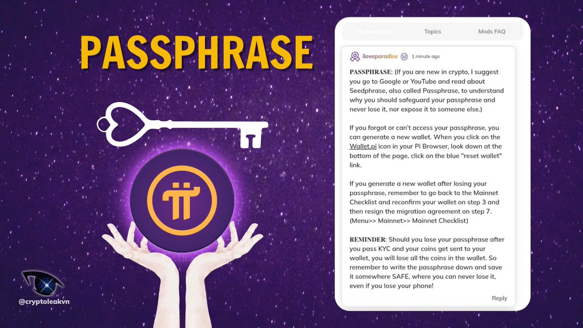 Mod Pi guides on how to create a new wallet when you forget your passphrase  and emphasizes the importance of securely storing your passphrase:  