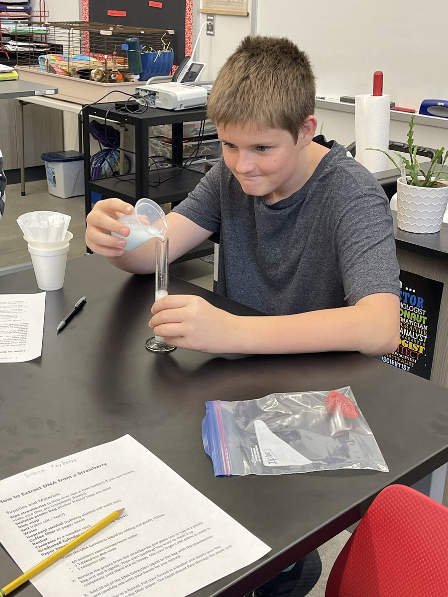 Today was all about DNA and strawberries!! My 8th graders extracted the DNA out of strawberries and then took a look at it under the microscope!! Fun day!! #YouMatter <a href="/DCWestFalcons/">DCWest Falcons</a>