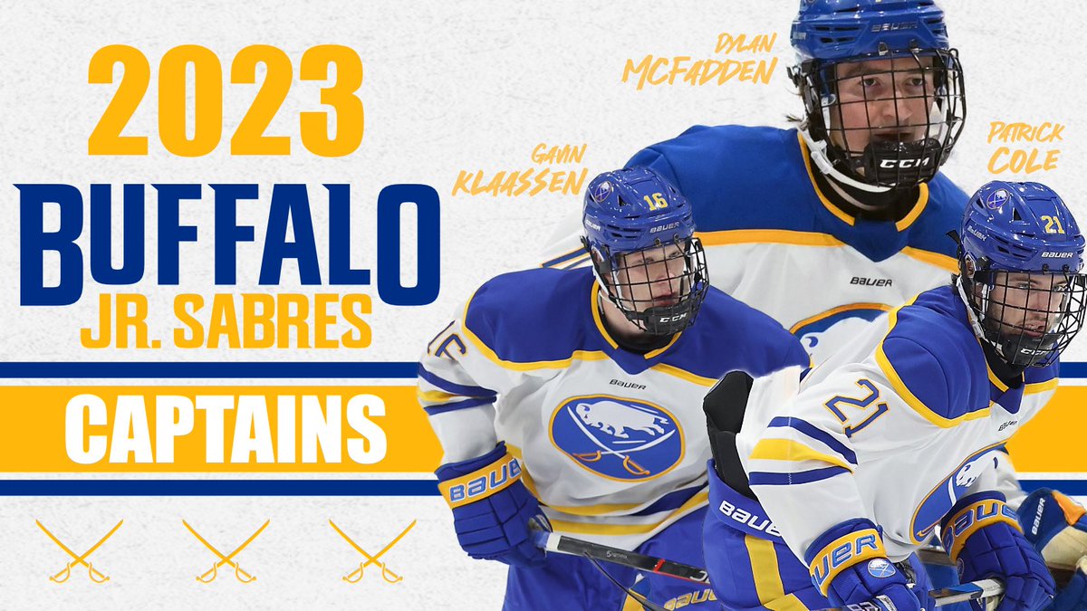 JrSabresOJHL's tweet photo. Introducing our 2023-2024 Leadership Group!

Captain - Dylan McFadden (@DylanMcFadden71)
Asst. Captain - Patrick Cole
(@patrickcole21)
Asst. Captain - Gavin Klaasson
(@klaasseg)

#SwordsUp https://t.co/Brz1rha3El