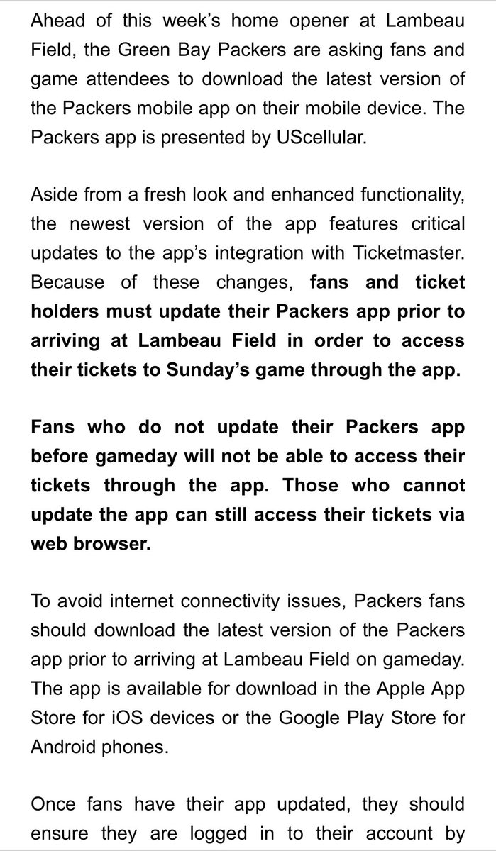 RobDemovsky's tweet photo. Important information for those attending the Packers home opener. You don’t want to be standing at the gates trying to figure this out. https://t.co/P7rFSC7dpx