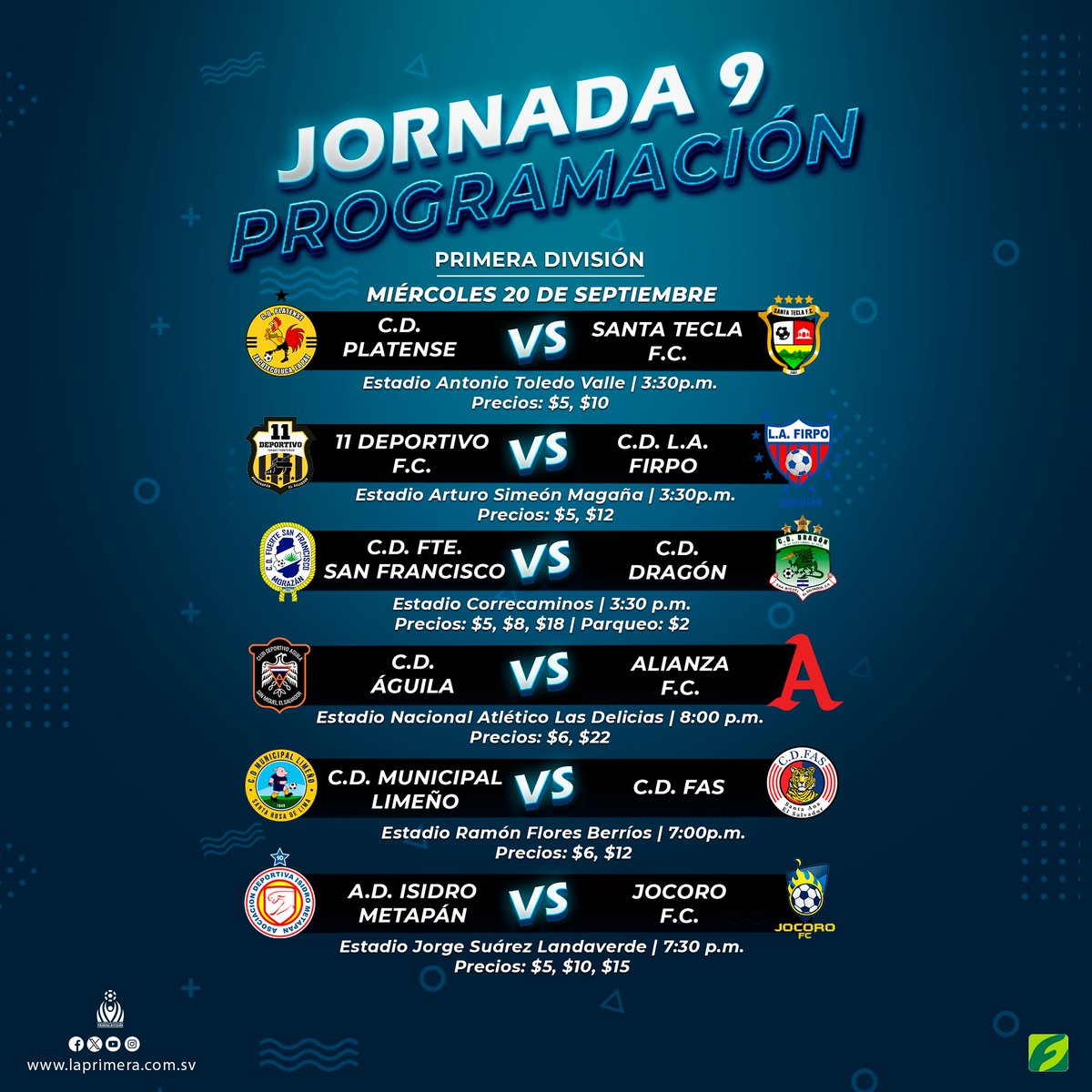 primerafutboles's tweet photo. #Programaciones | 🔥 JORNADA 9 🔥

Así se jugará la fecha entre semana en categoría mayor y #CopaSistemaFEDECRÉDITO 

Revisá todos los detalles ⤵️
 ✅️ 🏟
 ✅️ 💰
 ✅️ ⌚️

#LaPrimeraSv | #Apertura2023 https://t.co/HFMEzVz9SW