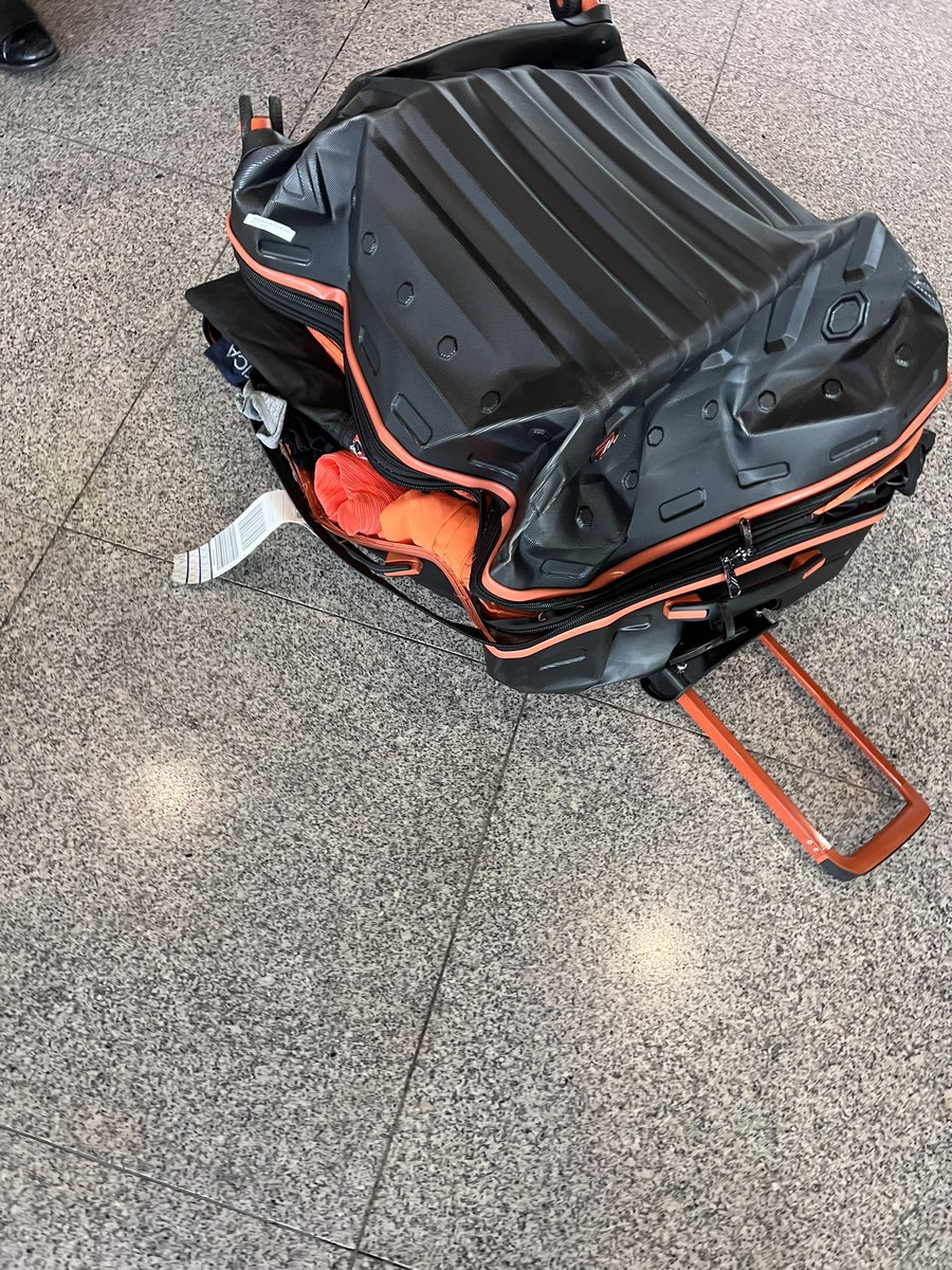 Hey <a href="/VirginAtlantic/">virginatlantic</a> this is how my friends bags were delivered at <a href="/JFKairport/">John F. Kennedy Airport</a> today. No help, no support, no guidance to get it fixed. Atrocious service.  The traveler is also disabled.