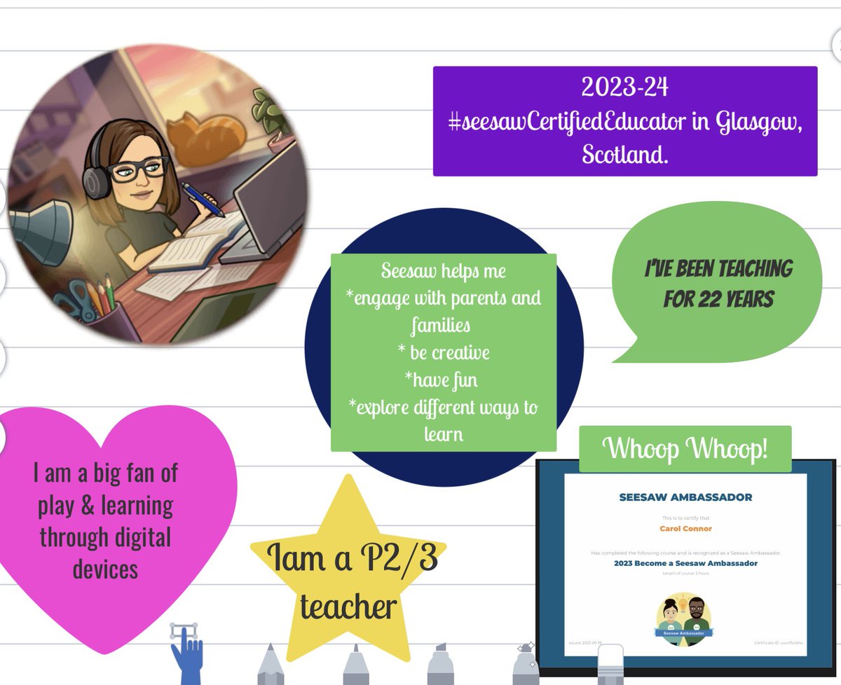 cazzagal's tweet photo. @Seesaw just completed my #seesawambassador training! Love the new update &amp; excited to try the new toolkit! #SeesawAmbassador #SeesawCertifiedEducator #cpd #glasgowteacher #learningdoesntstop #prdready https://t.co/jJpxtGkeMm