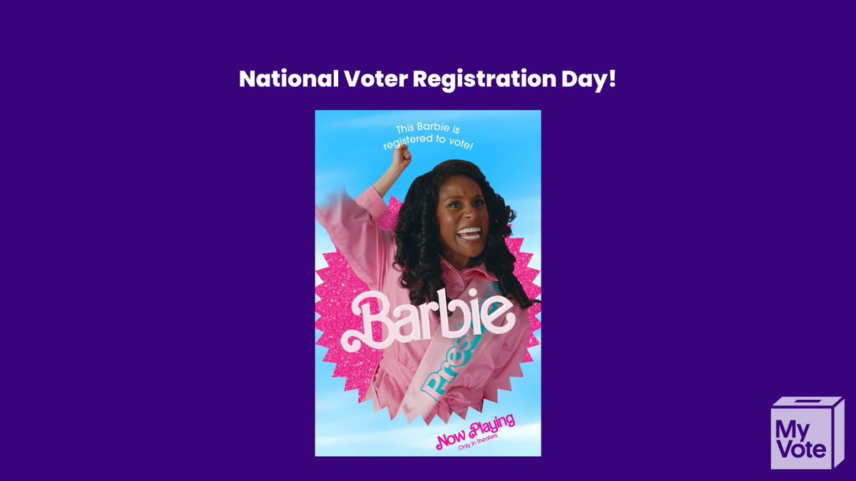 MyVoteProject's tweet photo. be like barbie and register to vote! head over to https://t.co/VQwzlcXTsM  💜🎀🗳 #MyVoteProject #NationalVoterRegistrationDay #RegisterToVote https://t.co/SecnR3Wm6G