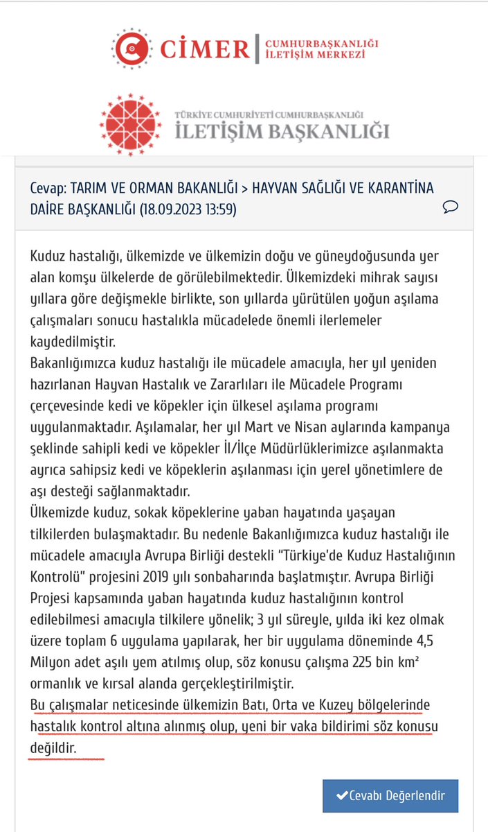 Tarım ve Orman Bakanlığı’na ülkemizdeki kuduz hastalığına ilişikin sorduğumuz soruya verilen cevabı üzüntüyle düşünürken, bir de yalan ya da eksik olduğu ortaya çıktı! 

Bakanlığımız kuduz gibi korkunç bir hastalığın ülkemizin batı, orta ve kuzey bölgeleri haricinde kontrol