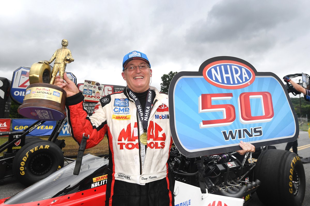 RacingProMedia's tweet photo. After the rain went away, #DougKalitta earned a long awaited victory in front of the #Pennsylvania drag racing faithful.
#SteveTorrence #KalittaMotorsports #TopFuel #DragRacing #Winner #NHRA #MapleGroveRaceway #Wally #HouseOfChaos #CampingWorld
https://t.co/RoyuPrUrmm https://t.co/a2D4sn3TCF