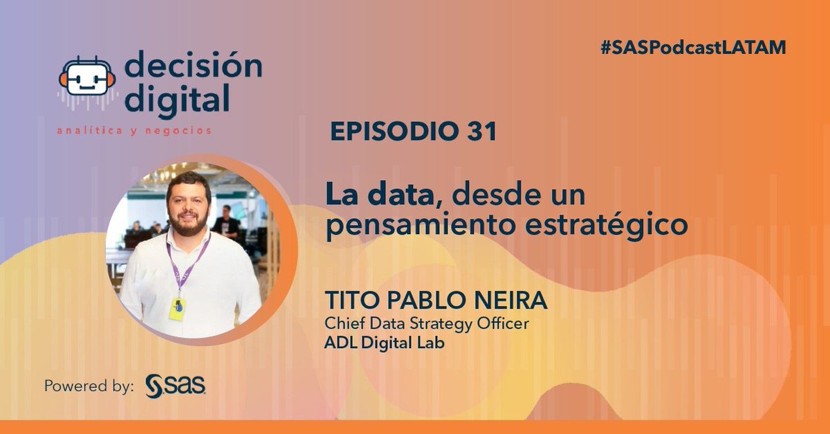 No te pierdas el nuevo episodio de #DecisiónDigital: "La data desde un pensamiento estratégico” por Tito Pablo Neira por alguna de las plataformas:
Google Podcast. 2.sas.com/6019Phu9z
Apple Podcast. 2.sas.com/6010Phu9M
Spotify: 2.sas.com/6011Phu93
#analytics #strategy