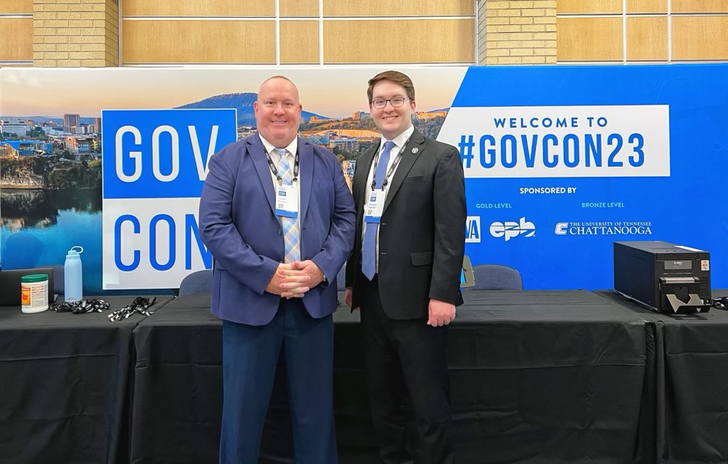 HoustonHamblin's tweet photo. Proud to be in Chattanooga attending #GovCon2023 alongside County Mayor Jonah Keltner representing @LewisGovTN to leaders across Tennessee. 

The @TNECD team &amp; @CommishTNECD put on a great conference! #TNECD #LewisLeads https://t.co/q6KpHUnR4x