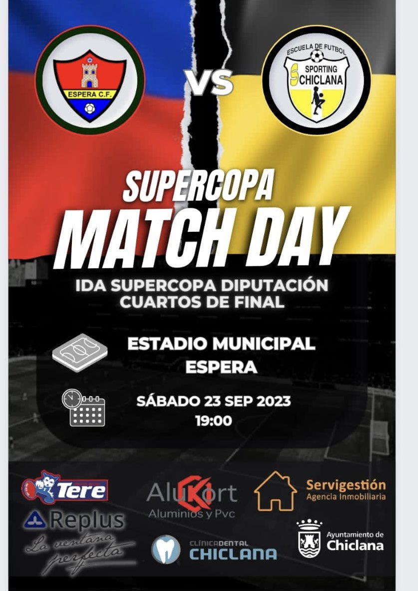 🏆SUPERCOPA ⚽️

<a href="/SERVIGES/">INMOBILIARIA SERVIGESTION</a> #ClinicaDentalChiclana #AluKort @Replus_oficial #FrutosSecosTere <a href="/deportechiclana/">DEPORTES CHICLANA</a>