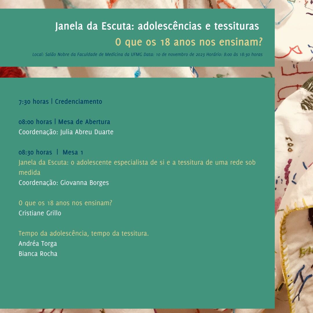 Red_PsiA_Med's tweet photo. Convite para o evento que celebra os 18 anos do Janela da Escuta!

Inscrições abertas: https://t.co/4BhTPrn5gN https://t.co/jX91Nd764w