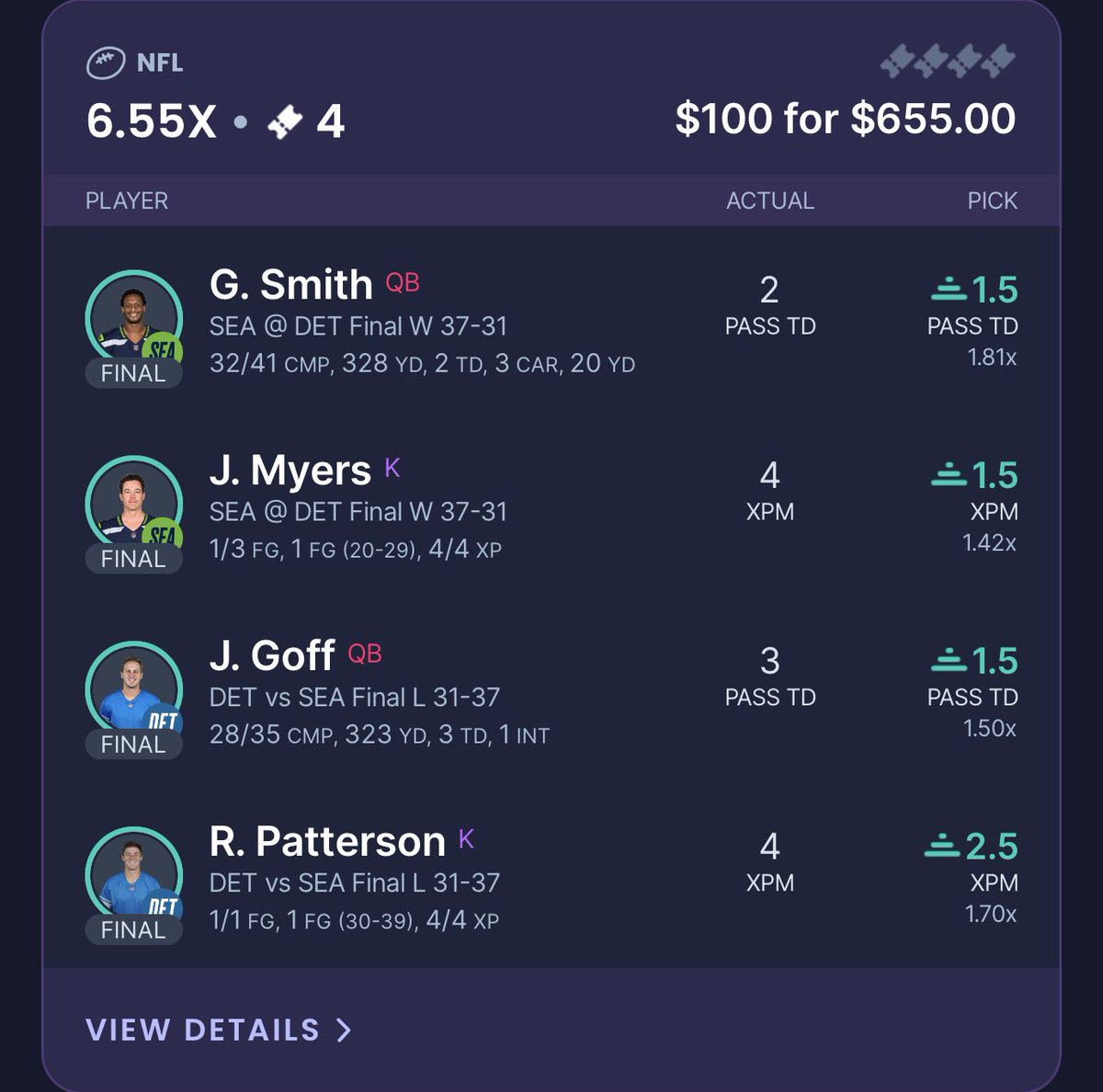 PropGeekZeke's tweet image. As Sleeper has now patched the glitch, let me show you what being in my premium is about and the edge we get you guys. 

I was alerted to this “Pass TD x XPM” stack that paid out insane odds and was a glitch. 

We ran it Sunday and hit these slips. 

The next day numerous other…