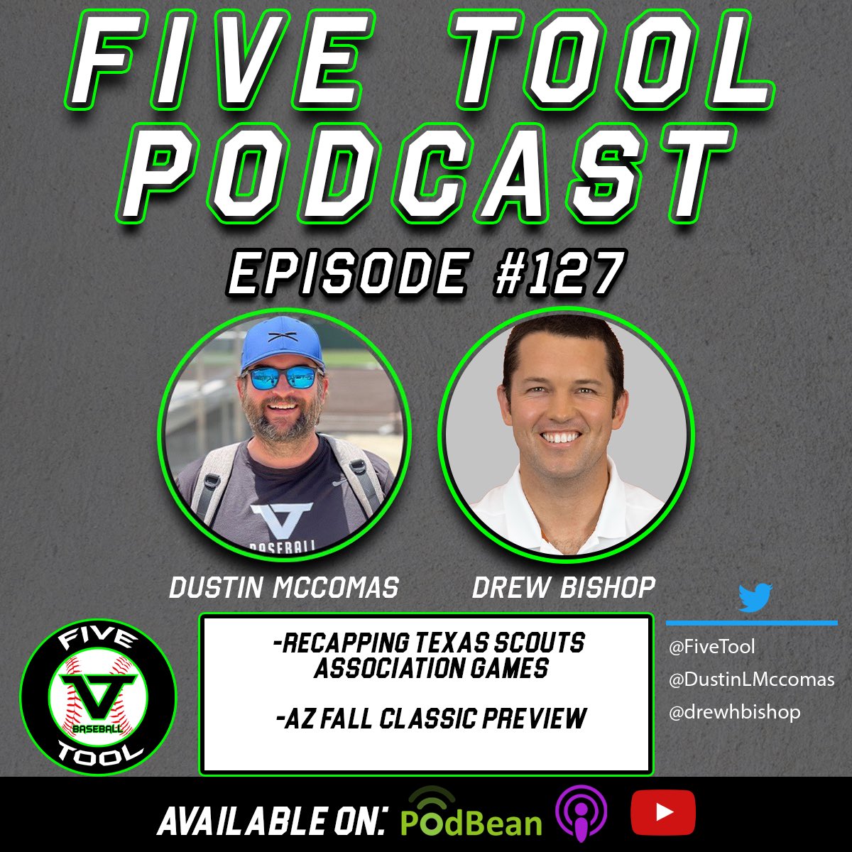 Episode 1️⃣2️⃣7️⃣ of the <a href="/FiveTool/">Five Tool Baseball</a> Podcast

With:<a href="/DustinLMcComas/">Dustin McComas</a> &amp; <a href="/drewhbishop/">Drew Bishop</a>

Mentions: <a href="/bradygray30/">Brady Gray</a> <a href="/holden_hering/">Holden Hering</a> <a href="/cadestuckey9/">Cade stuckey</a> <a href="/mitchmort16/">Mitchell Morton</a> <a href="/ethandownum/">Ethan Downum</a> <a href="/klswindall27/">Kolin Swindall</a> + more!

🤔Recapping <a href="/texas_scouts/">Texas Baseball Scouts Association</a> Association Games

🔗: fivetool.org/podcasts

🍎: podcasts.apple.com/us/podcast/the…