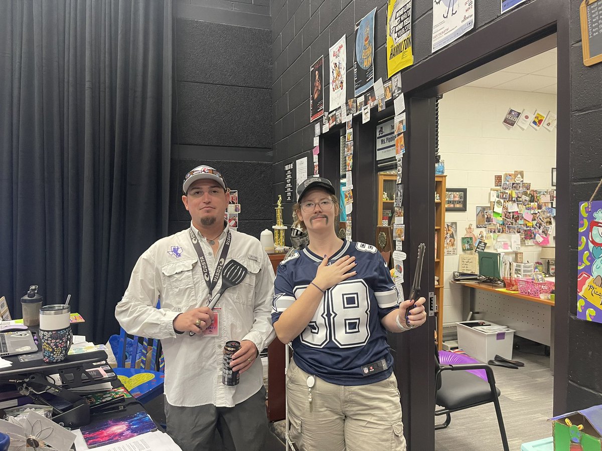 Dress up week is my fav! Yesterday was decades- 80’s for me. Today is BBQ dad vs soccer mom! #itjustmeansmorehere #aubreyisd #hocoweek