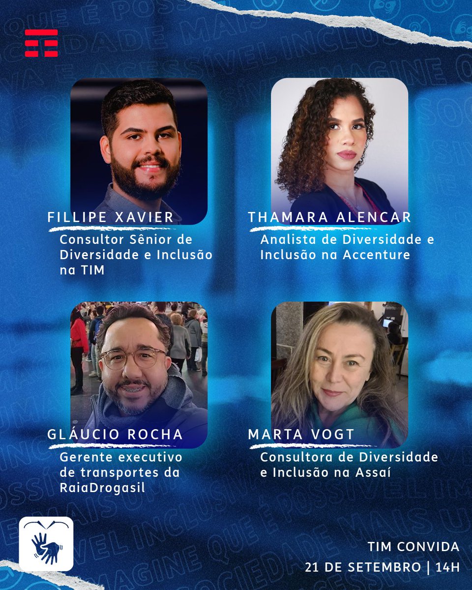 TIMBrasil's tweet photo. Está chegando mais uma edição do TIM Convida: Acreditar para Incluir. Nosso bate-papo vai dar luz a assuntos importantes sobre inclusão de pessoas com deficiência no mercado de trabalho. Vem ver quem vai estar com a gente.

🗓️ Dia 21 de Setembro às 14h
📍 https://t.co/NthNJc2OzW https://t.co/JlmRzd4zb0