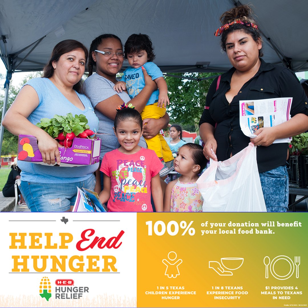 HEB is taking action to Help End Hunger &amp; so can you! Now until Oct. 24 you can donate to the #HoustonFoodBank when you visit HEB. 💯% of your donation will benefit our mission to provide #foodforbetterlives in the community.🍏
#HEBHungerRelief #Fightinghungerhelpinghere #HAM2023