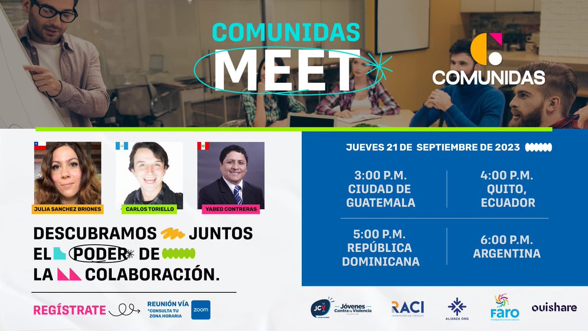 I4CHubLAC's tweet photo. ¡No te pierdas la COMUNIDAS MEET! Un espacio diseñado para conversar sobre el futuro de la Cultura y Economía Colaborativa y dialogar sobre estrategias para su promoción.
🔵 Registrate en el 📍 siguiente enlace: https://t.co/nNNOkSiNyB
#I4C #ComuniDAS #ComuniDASMeet https://t.co/KXLk1S59QN