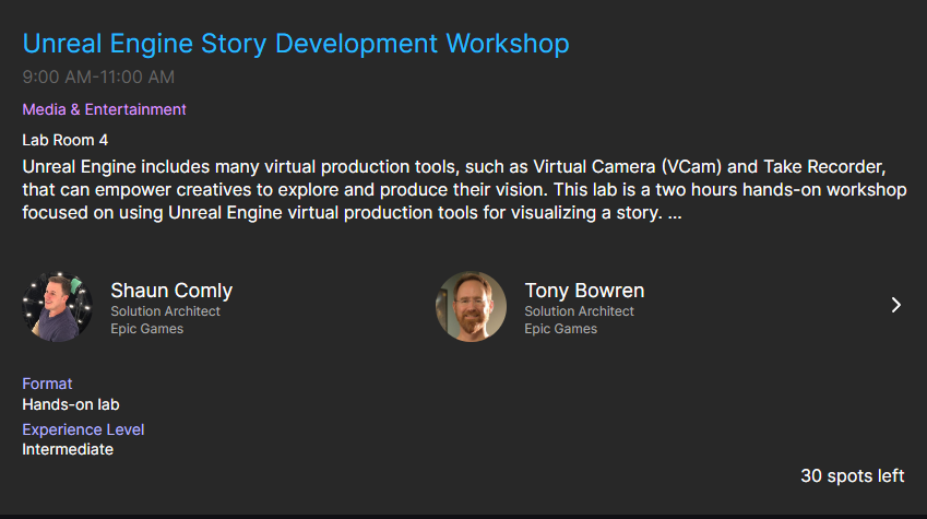 shauncomly's tweet photo. If you're coming to #UnrealFest and like Virtual Production try and get a spot in the Story Development Workshop. We're going to put you in the #mocopi and hand you a #VCam. Registration for labs opens tomorrow at 11 AM EDT so mark your calendars! https://t.co/VpLLslQRe3