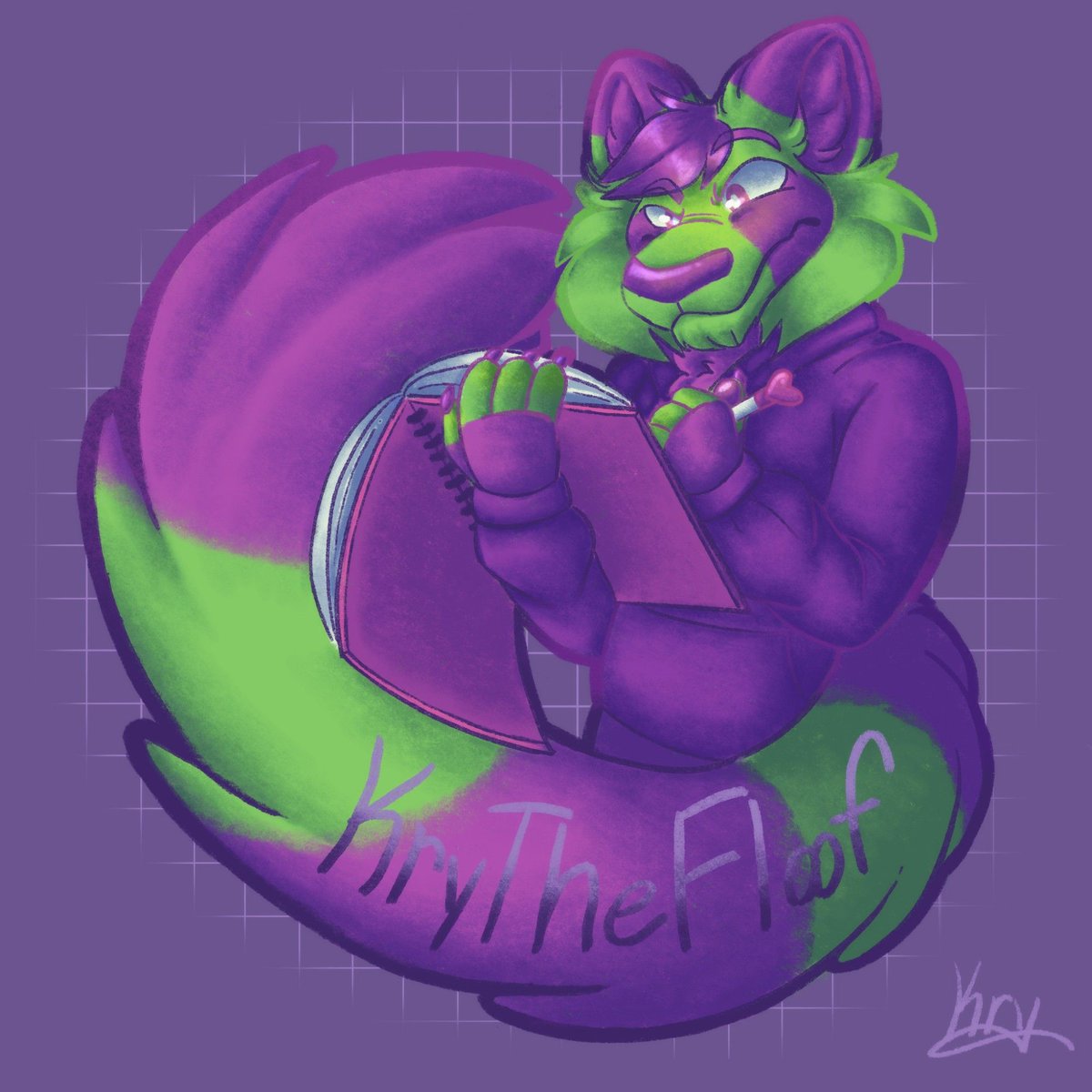 KryTheFloof's tweet photo. Howdy! The name's Kry! I'm an artist focused on digital art and costume creation! You may have also seen me run around conventions as a big green and purple cat! https://t.co/tczPabYpyc