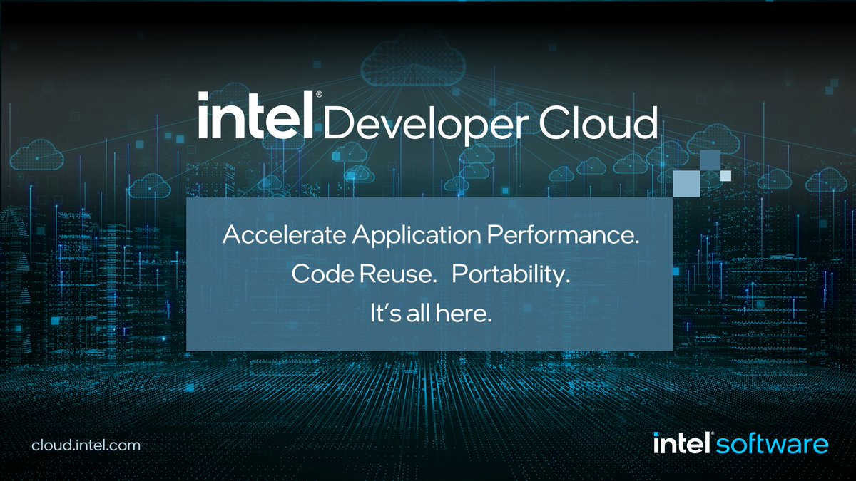 IntelDevTools's tweet photo. Intel announced the general availability of the Intel Developer Cloud—providing developers with an environment built on the latest Intel hardware &amp; software innovations to build &amp; test #AI &amp; #HPC applications. Learn more: https://t.co/DeGwSs11Pz

#IntelDevCloud https://t.co/P77mIzpd6Y