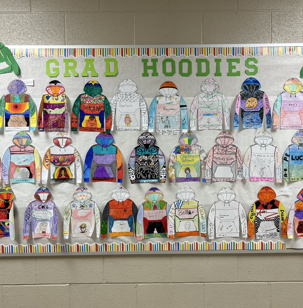 JanineOlsen14's tweet photo. Grade 8s @Hillcrest_HWDSB designed their own Unique “GRAD” hoodies to introduce themselves. #warmingup #celebratingunityindiversity @HWDSB https://t.co/zW38okPrjI