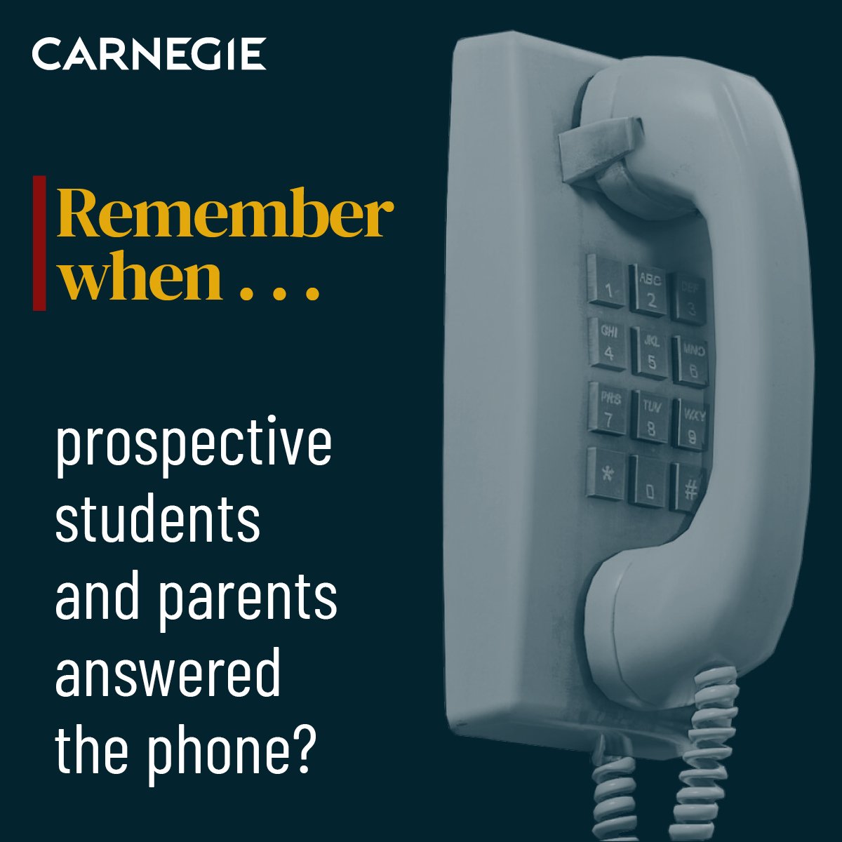 CarnegieHQ's tweet photo. In the past, admissions officers talked with students by phone. Now, most calls go straight to voicemail. Join our #NACAC2023 presentation on #StudentSearch, 9/22, 3pm, Expo Hall - Booth 1001. Can't attend? Join the recording waitlist: https://t.co/RFwehVxqPv https://t.co/tOZMaSFKKo