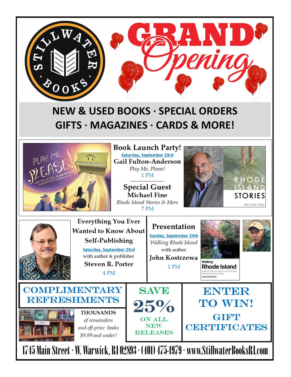 Dr. Fine is a guest author at the Stillwater River Press Bookstore Grand Opening! Stop by the store after 1pm on Saturday the 23rd for refreshments and book sales, or get there at 7pm to see Dr. Fine! The new store is located at 1745 Main St in Warwick, RI.