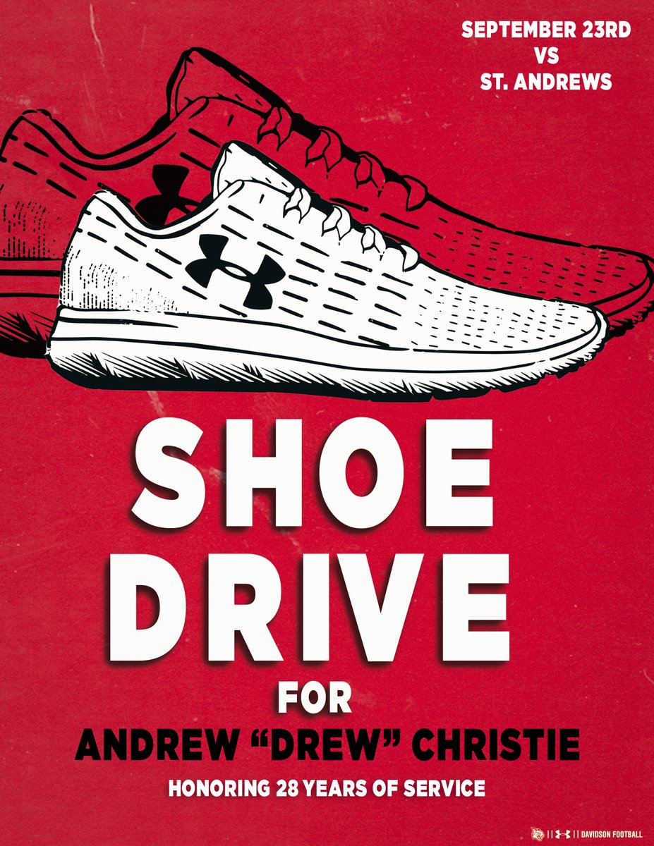 We are honoring Andrew 'Drew' Christie for his 28 years of service to @DavidsonCollege & @DavidsonWildcat. Please consider joining our program in donating gently used shoes to those less fortunate. Donation boxes will be present at our game this Saturday 9/23! #WE #CatsCare