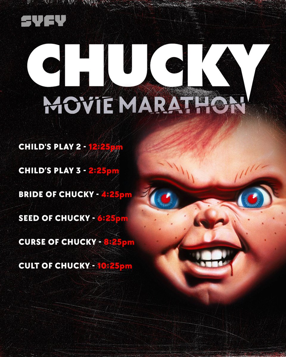 BDisgusting's tweet photo. While you wait for #Chucky Season 3, SYFY is airing a Chucky Movie Marathon all day TODAY! https://t.co/vf15jtQNV5