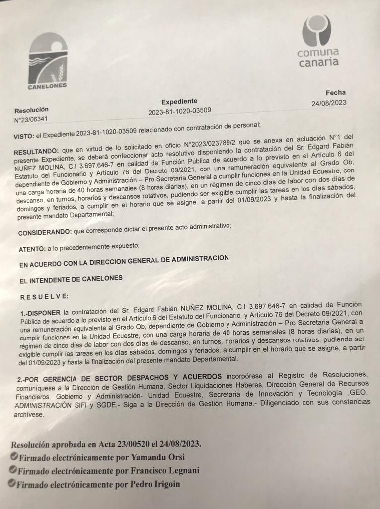 JRadiccioni's tweet photo. Sigue el despilfarro de @OrsiYamandu en Canelones, financiando el proyecto político Nacional con los fideicomisos Canarios. Aquí un Concejal de la lista 400 (PN) de ciudad de Santa Lucía que contrato el Intendente. Siga el Baile…. https://t.co/SvOH1qoMmF
