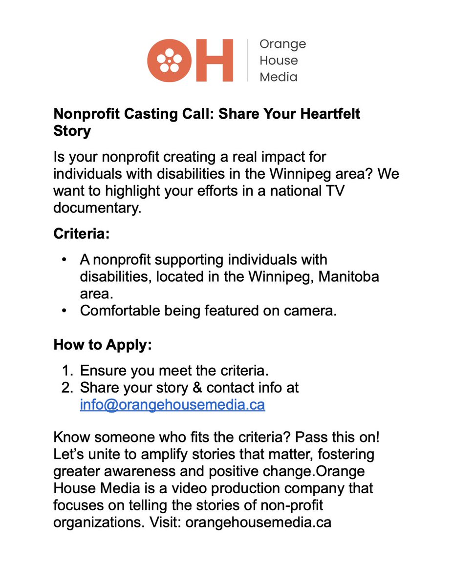 oh_media's tweet photo. Nonprofit Casting Call! https://t.co/9dTm8SOTZt