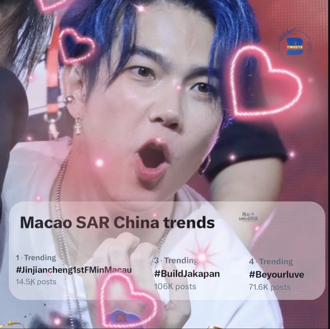 build_tweets's tweet photo. 🔥🔥 We are still trending in Macau 🇲🇴 

The power of @JakeB4rever luve for his #Beyourluve are still being felt in Macau 🇲🇴. The lingering after effect of the blockbuster FanMeet is standing strong on the trend board. 🥹🥹

#Jinjiancheng1stFMinMacau 
#1 Macau 🇲🇴 

#BuildJakapan… https://t.co/EhYIlg8573