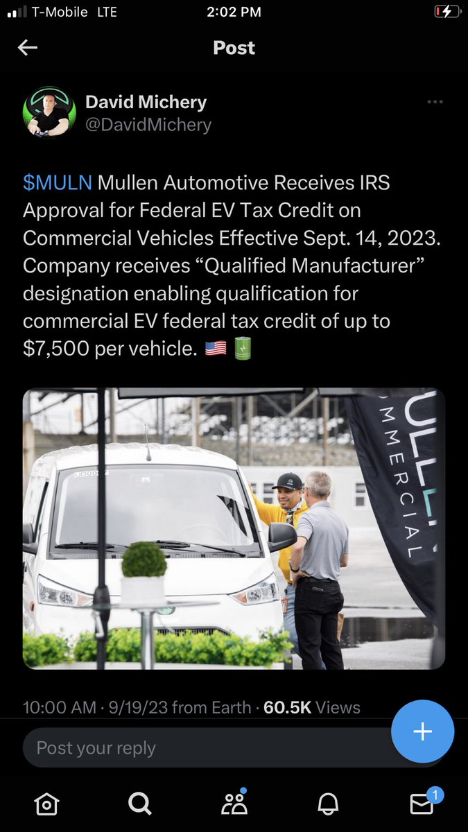 StockPicksNYC's tweet image. $MULN just received IRS approval for Federal EV TAX CREDIT💸 on commercial vehicles🚐 NOW effective. #Mullen receives “Qualified Manufacturer”👀 designation for commercial EV federal tax credit of up to $7,500 per vehicle= REVENUE

If you are a shareholder in $TSLA $RIVN $LCID