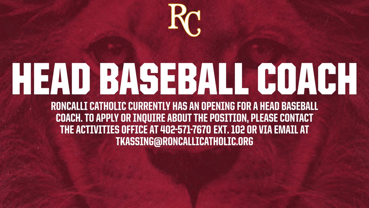 RCHSPride's tweet photo. The Class C State Runner-Up Roncalli Catholic Crimson Pride baseball team is seeking applications for a varsity head coach. https://t.co/rjq79bWl4Q