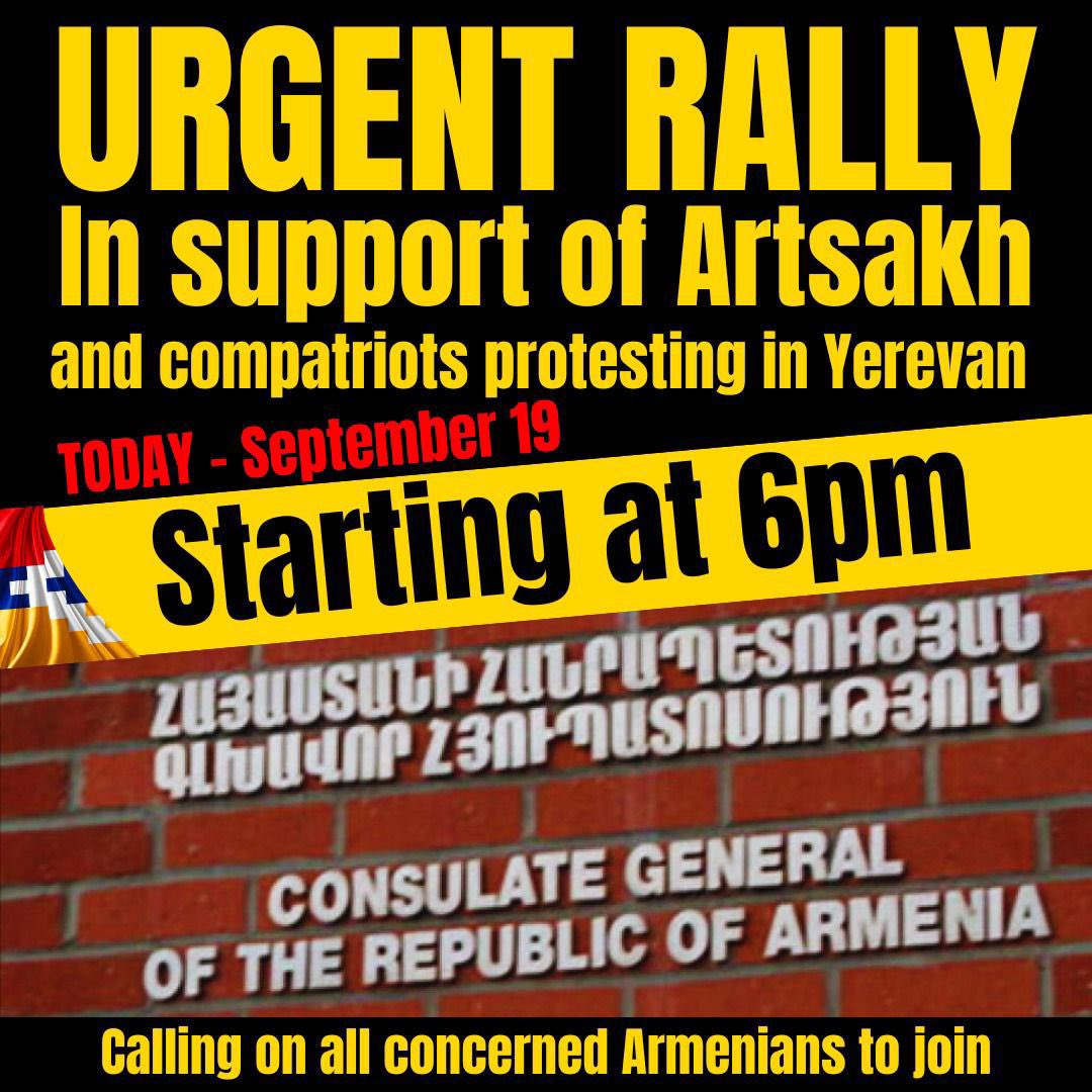 ayfwest's tweet photo. THE TIME IS NOW. WE GATHER TODAY 9/19
IN SOLIDARITY WITH ARTSAKH AND COMPATRIOTS PROTESTING IN YEREVAN. 
6PM
GLENDALE ARMENIAN CONSULATE https://t.co/OvTW2Redob