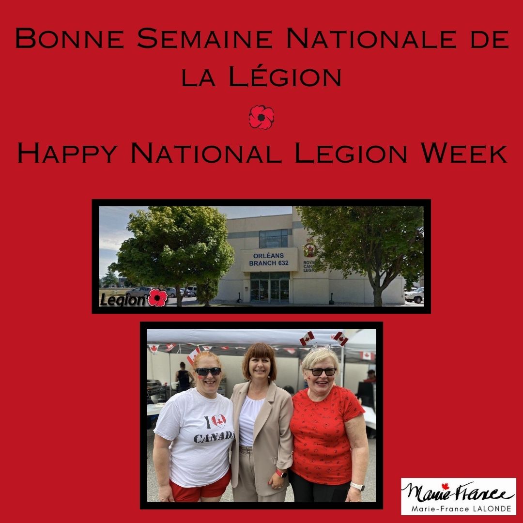 mflalonde's tweet photo. .@RoyalCdnLegion is celebrating its 1st #NationalLegionWeek from Sept. 17-23. On this occasion, I want to thank #Orléans Legion, Branch 632 for what they do to support military & RCMP Veterans, that contributes to the well-being of the members! Merci pour tout ce que vous faites! https://t.co/cj0ZYqatC5