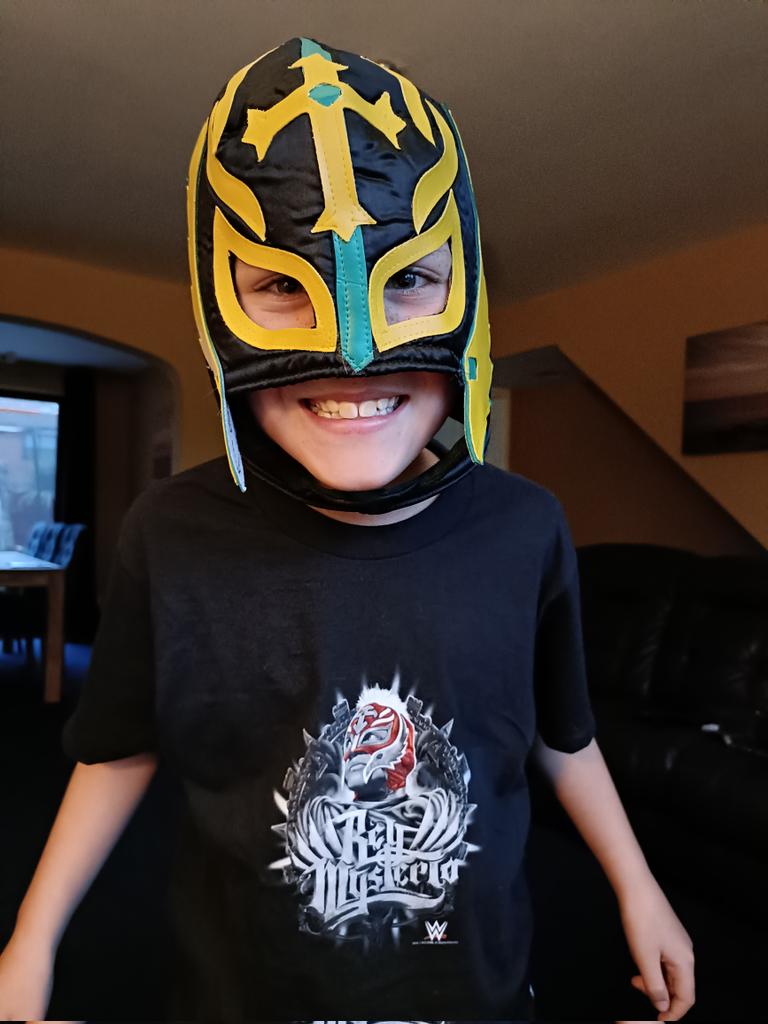 One very excited almost 8 year old opened one present a day early. Booyaka Booyaka 619 @reymysterio @WWEUniverse