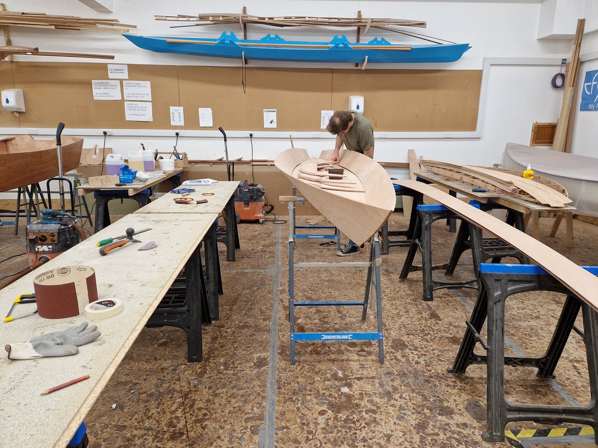 Day 1 boat building course. Michael working hard